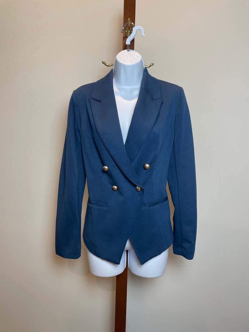 G By Giuliana Double Breasted Blazer Size S Slate Blue Asymmetric Hem